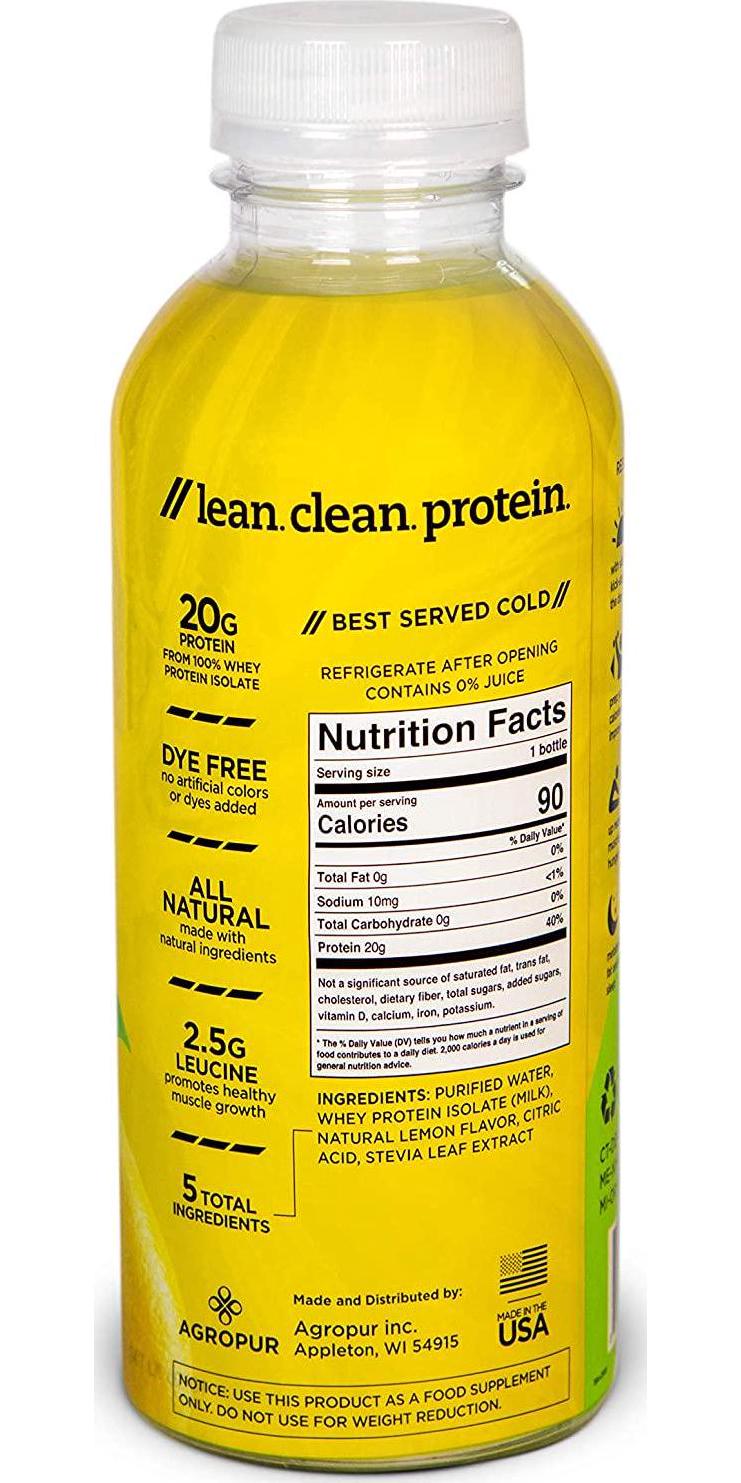 BiPro Protein Water, Lemon - NSF Certified for Sport, 20g Whey Protein, Sugar Free, Suitable for Lactose Intolerance, Gluten Free, Hormone Free, Naturally Sweetened, 16.9 Ounce, Pack of 12