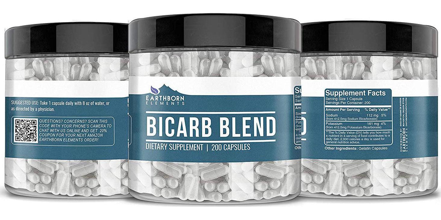 Bicarb Blend (200 Capsules) Gluten-Free, All Natural, No Additives or Fillers (825 mg/Servings)