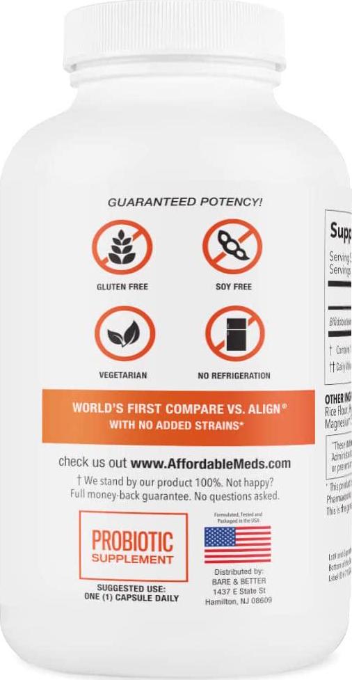 Bifidobacterium Probiotic Supplement by BARE and BETTER | Value Size 180 Count | 24/7 Digestive Support