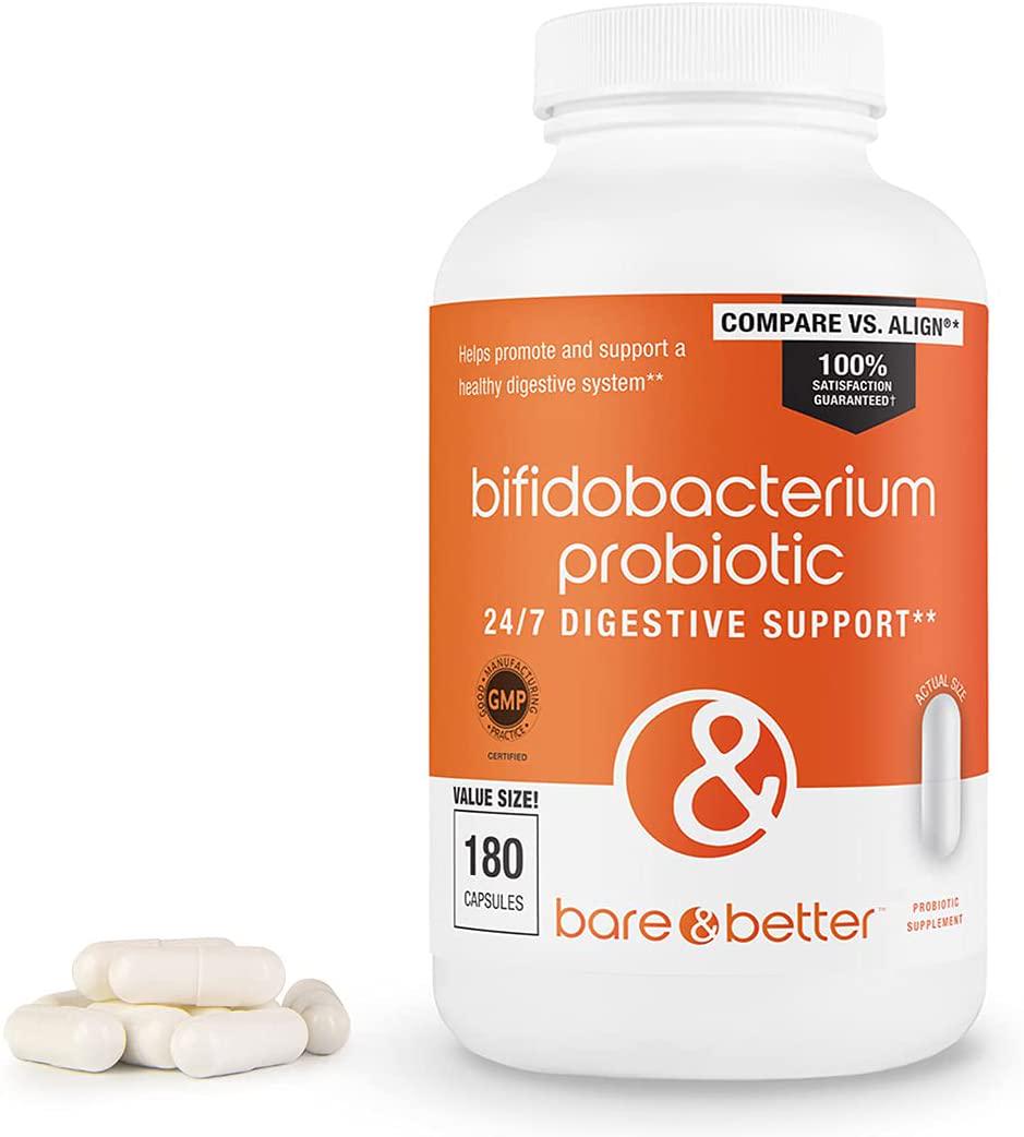 Bifidobacterium Probiotic Supplement by BARE and BETTER | Value Size 180 Count | 24/7 Digestive Support