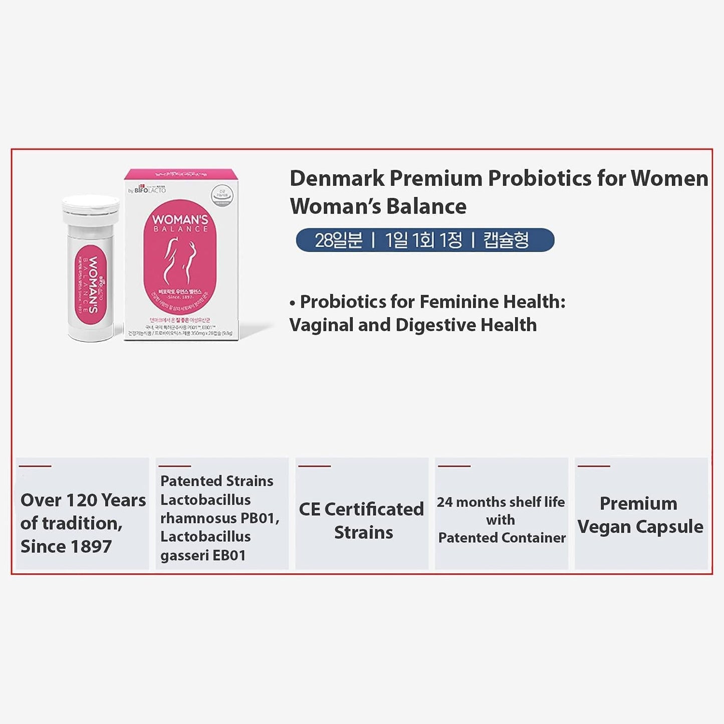 Bifolacto Women’s Balance Probiotics (1 Box of 28 Capsules), Premium Denmark Probiotics for Feminine Health, Specially Formulated and Patented Denmark Probiotics