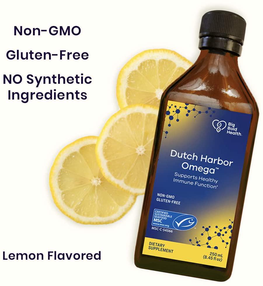 Big Bold Health Dutch Harbor Omega | Omega 3 Liquid Fish Oil Supplement | 250mL, 48 Servings, Natural Lemon Flavor |Wild Alaskan Cod Liver Fish Oil | Includes Omega-3 Fatty Acids with DPA, DHA, and EPA