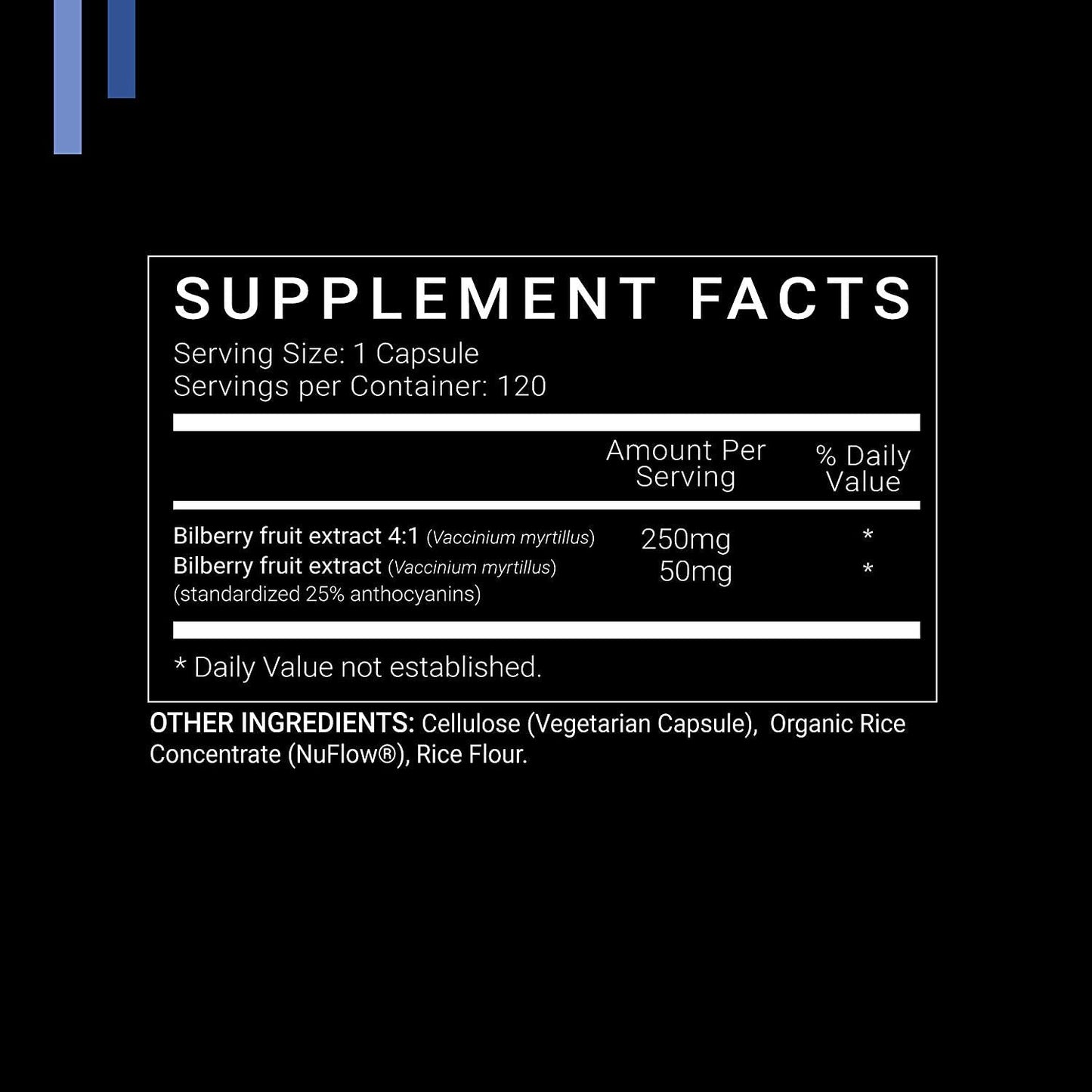 Bilberry Extract 1000mg, 25% Anthocyanins 50mg - 120 Count (V-Capsules) / 120 Servings; A European Blueberry Taken to Support Healthy Vision, Memory and Cognition | Non-GMO, Vegan and Gluten Free
