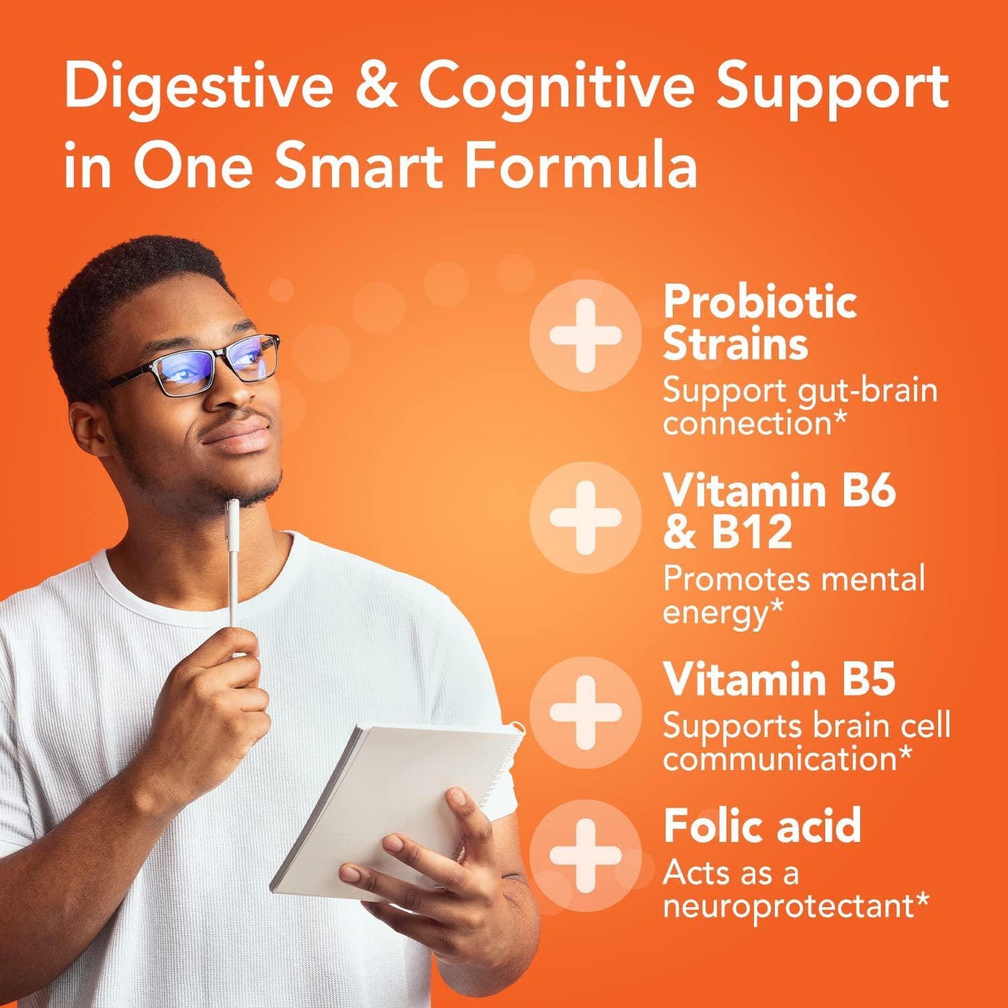 Bio360 Probiotics | Cognitive Support Formula | Brain Health and Mental Energy Probiotic for Women and Men | Vitamin-enriched | 30 Vegan Supplements