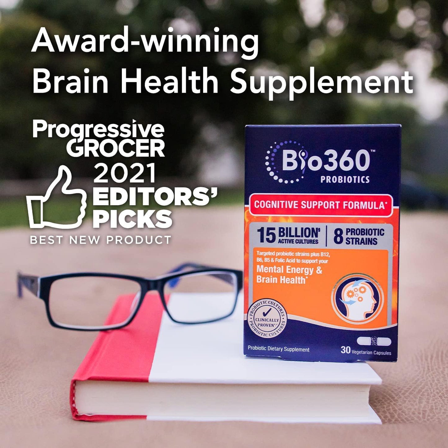 Bio360 Probiotics | Cognitive Support Formula | Brain Health and Mental Energy Probiotic for Women and Men | Vitamin-enriched | 30 Vegan Supplements
