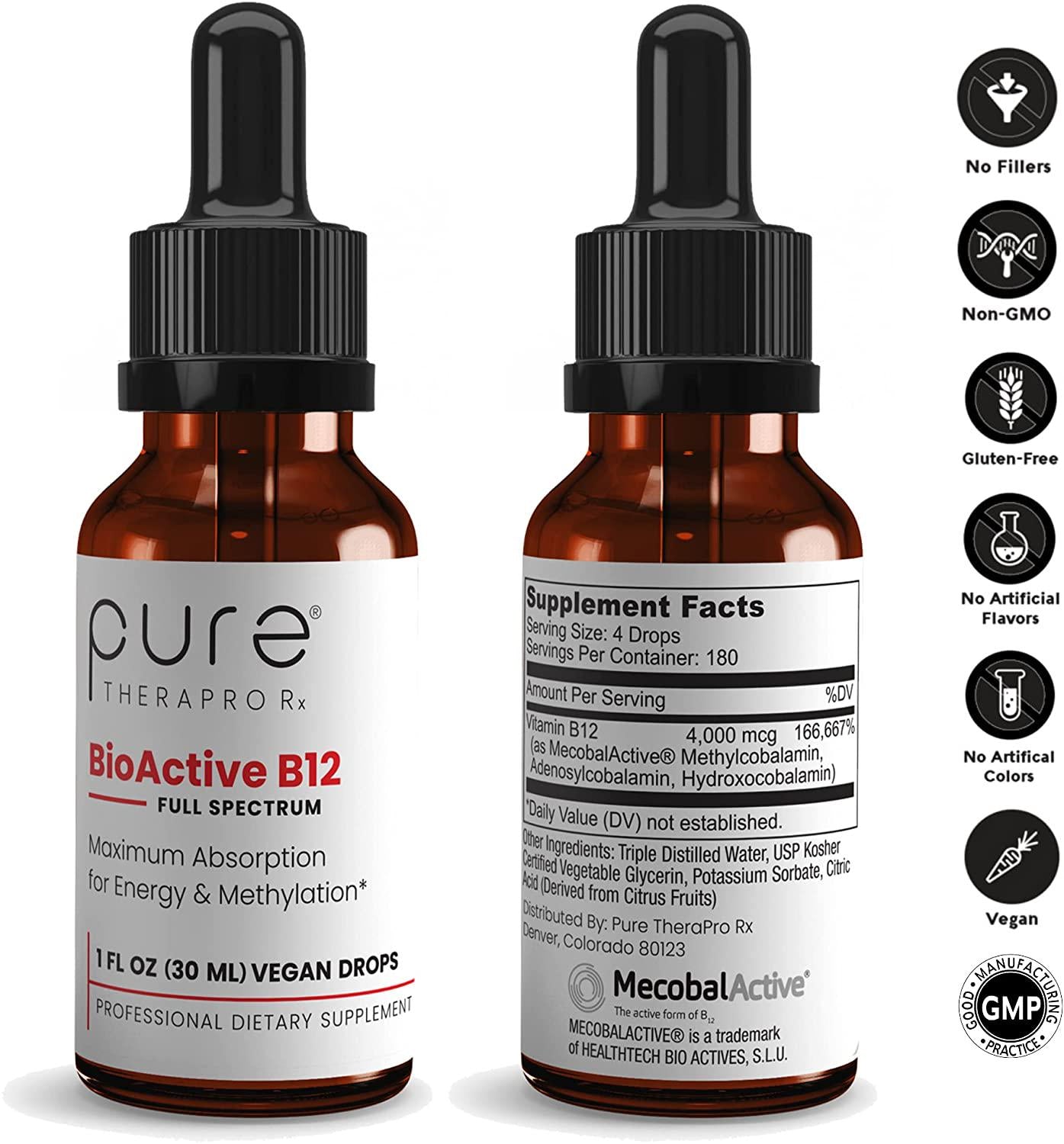 BioActive B12 Full-Spectrum (Sublingual Drops) 180 Day Supply: 4,000 mcg Per Serving | Includes 3-in-1 Bioavailable: Methylcobalamin, Adenosylcobalamin and Hydroxocobalamin | Vegan