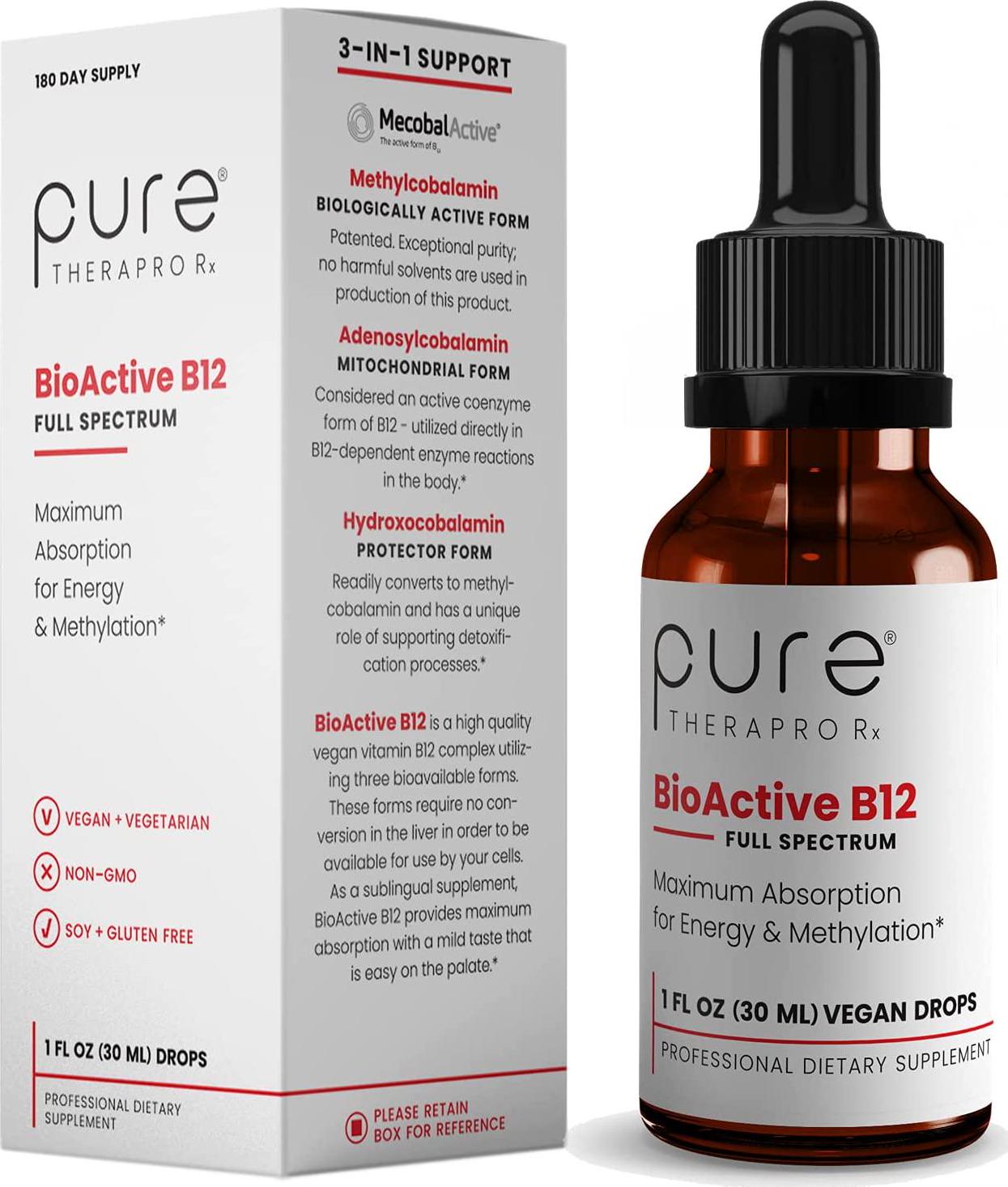 BioActive B12 Full-Spectrum (Sublingual Drops) 180 Day Supply: 4,000 mcg Per Serving | Includes 3-in-1 Bioavailable: Methylcobalamin, Adenosylcobalamin and Hydroxocobalamin | Vegan