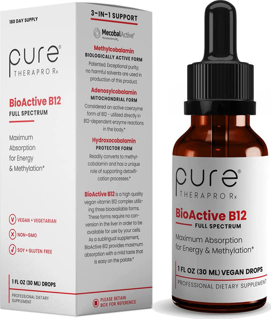 BioActive B12 Full-Spectrum (Sublingual Drops) 180 Day Supply: 4,000 mcg Per Serving | Includes 3-in-1 Bioavailable: Methylcobalamin, Adenosylcobalamin and Hydroxocobalamin | Vegan