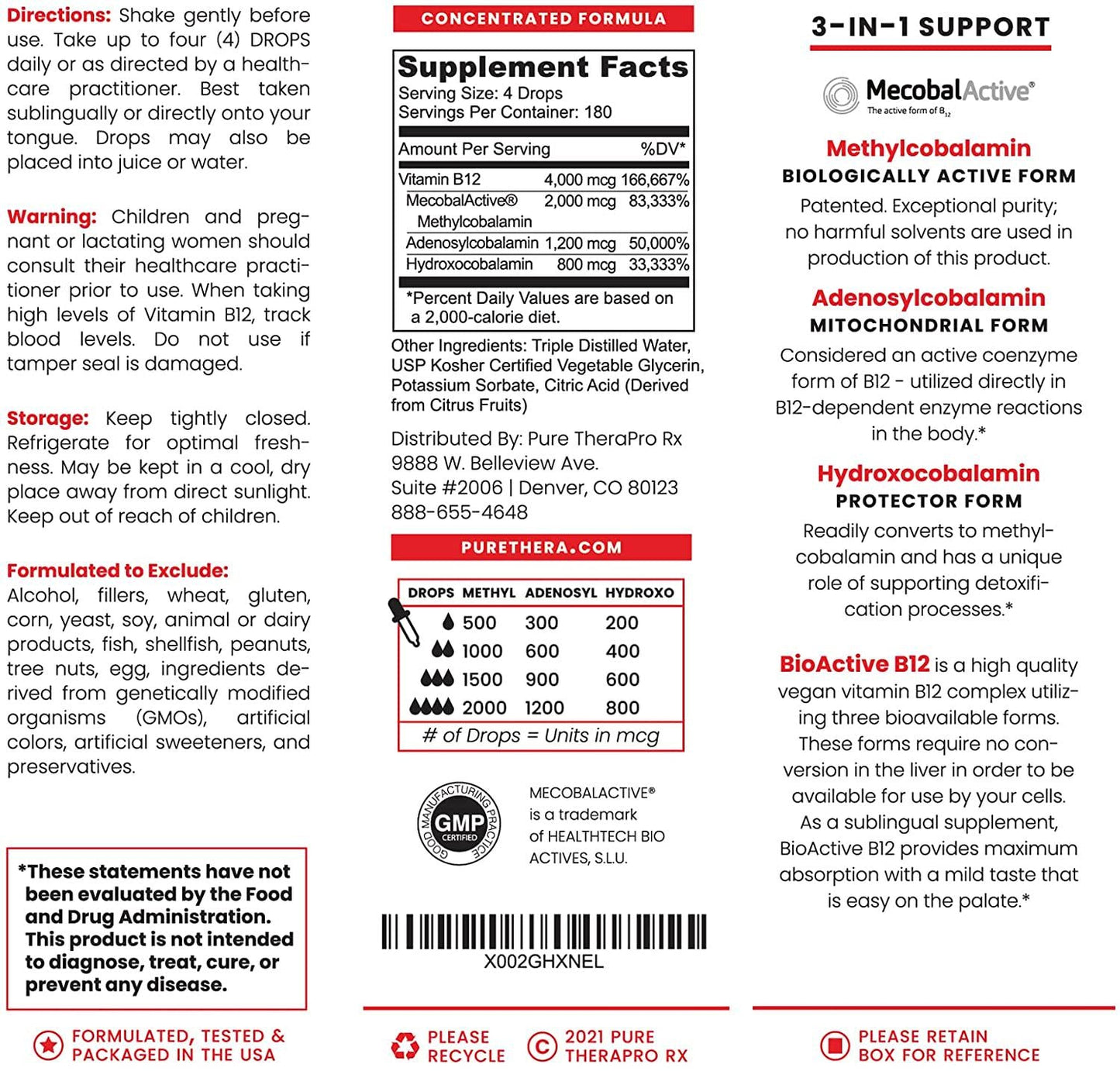 BioActive B12 Full-Spectrum (Sublingual Drops) 180 Day Supply: 4,000 mcg Per Serving | Includes 3-in-1 Bioavailable: Methylcobalamin, Adenosylcobalamin and Hydroxocobalamin | Vegan