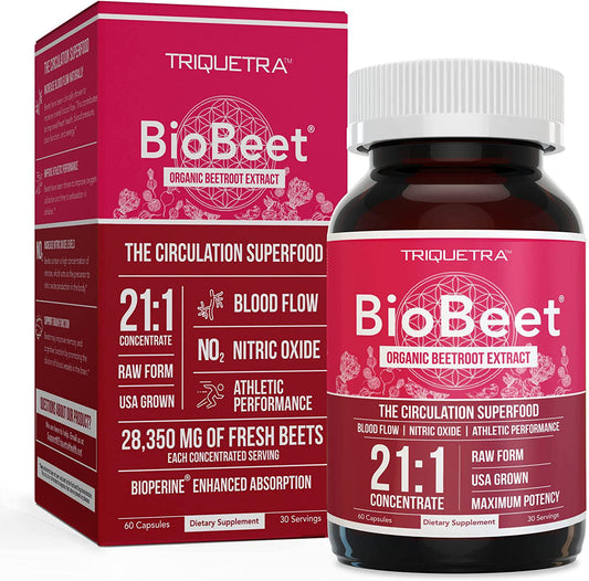BioBeet Max Strength Beet Root Capsules - 21:1 Concentrate, Each Serving Derived from 28,350 mg Organic Beetroot - Absorption Enhancement with BioPerine Black Pepper Extract | 60 Capsules