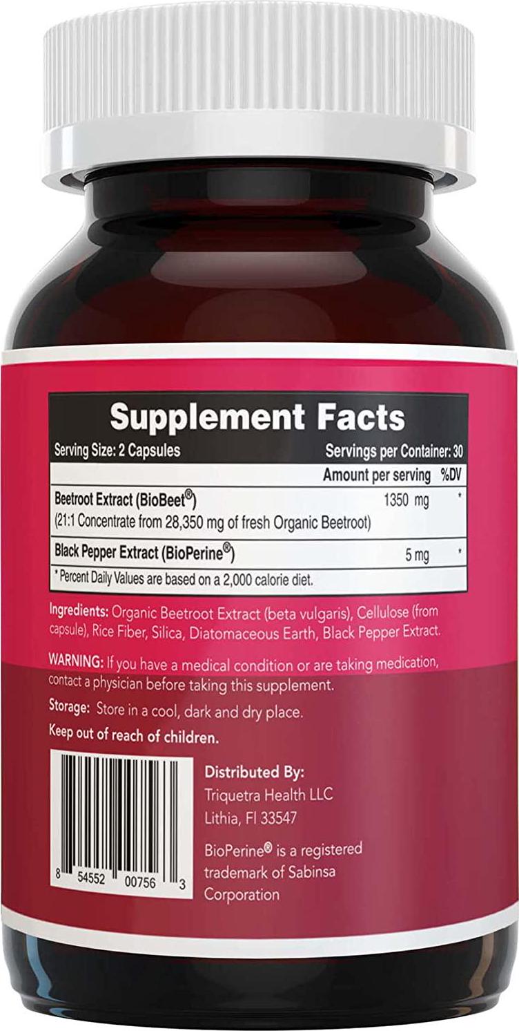 BioBeet Max Strength Beet Root Capsules - 21:1 Concentrate, Each Serving Derived from 28,350 mg Organic Beetroot - Absorption Enhancement with BioPerine Black Pepper Extract (60 Capsules)