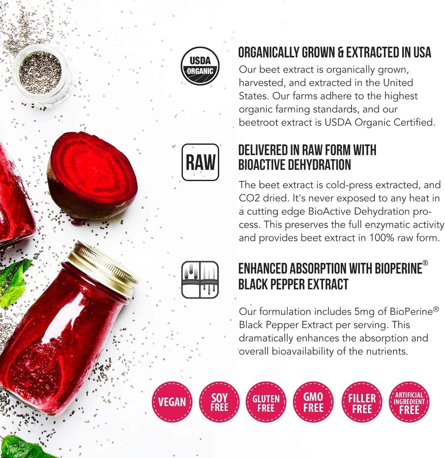 BioBeet Max Strength Beet Root Capsules - 21:1 Concentrate, Each Serving Derived from 28,350 mg Organic Beetroot - Absorption Enhancement with BioPerine Black Pepper Extract (60 Capsules)