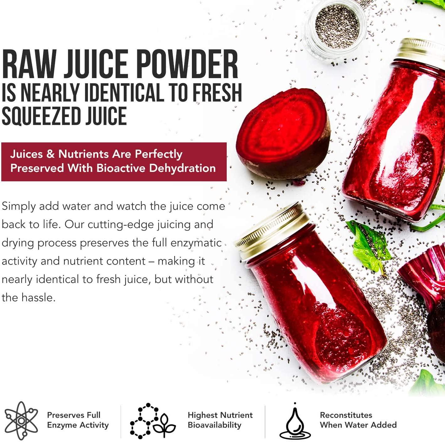 BioBeetÂ Max Strength Beet Root Juice Powder 20:1 Concentrate, Each Serving Derived from 60,000 mg Organic Beetroot - Cold-Pressed, USA Grown Nitric Oxide, Circulation Support 50 Servings