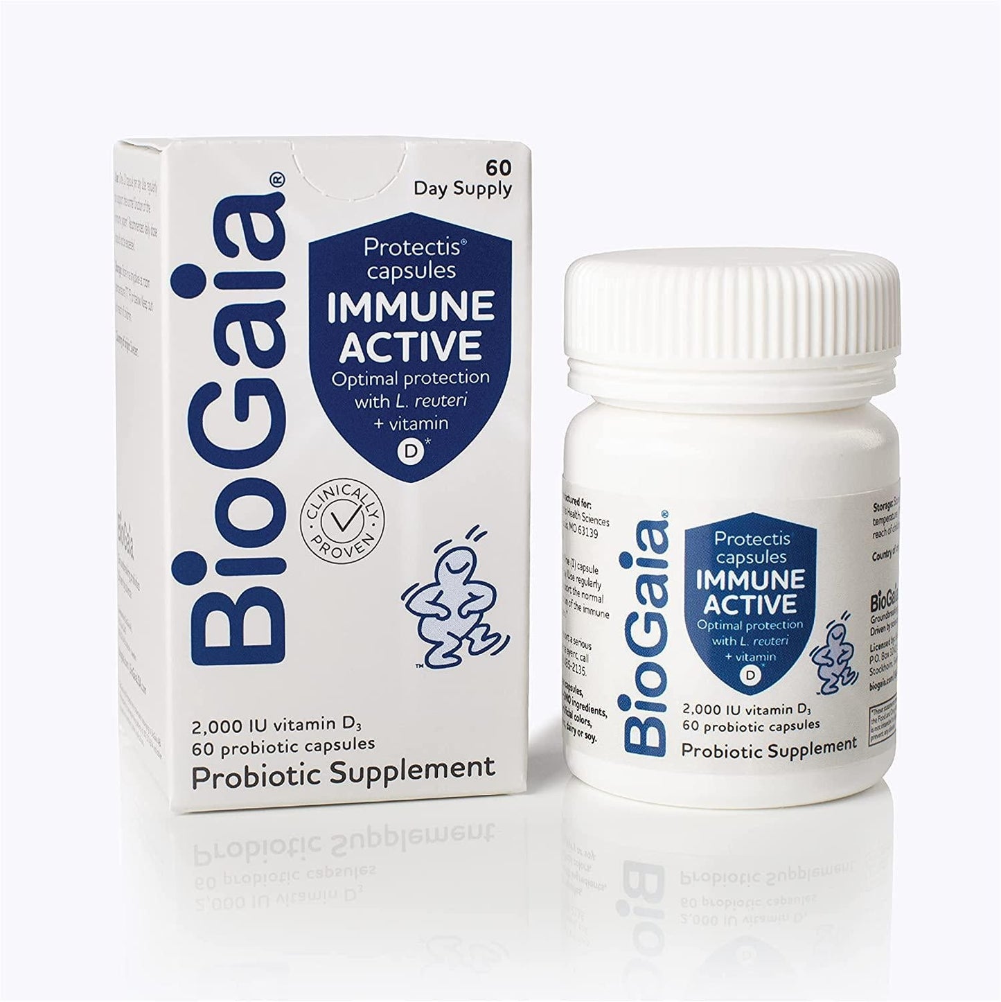 BioGaia Protectis Immune Active Probiotic | Clinically Proven Probiotic + Vitamin D | Supports Immune, Digestive and Overall Health | Probiotics for Men and Women | Capsules | 60 Day Supply