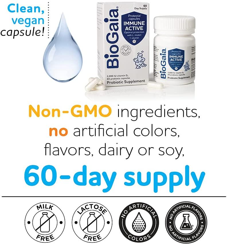 BioGaia Protectis Immune Active Probiotic | Clinically Proven Probiotic + Vitamin D | Supports Immune, Digestive and Overall Health | Probiotics for Men and Women | Capsules | 60 Day Supply