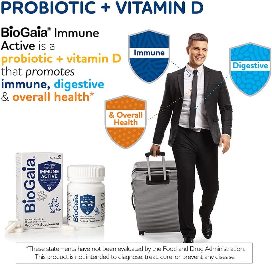 BioGaia Protectis Immune Active Probiotic | Clinically Proven Probiotic + Vitamin D | Supports Immune, Digestive and Overall Health | Probiotics for Men and Women | Capsules | 60 Day Supply