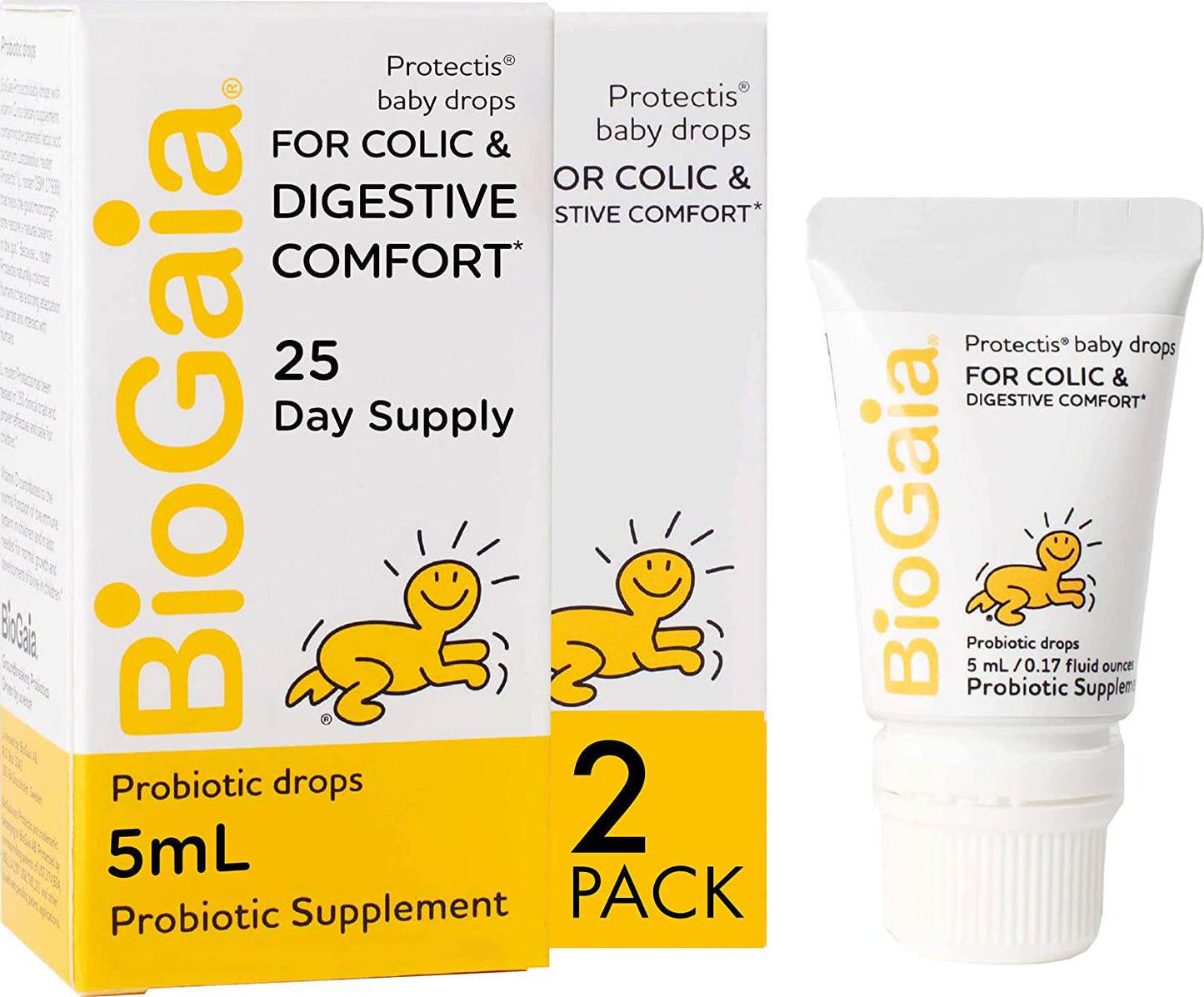 BioGaia Protectis Probiotics Drops for Baby, Infants, Newborn and Kids Colic, Spit-Up, Constipation and Digestive Comfort, 5 ML, 0.17 oz, 2 Pack