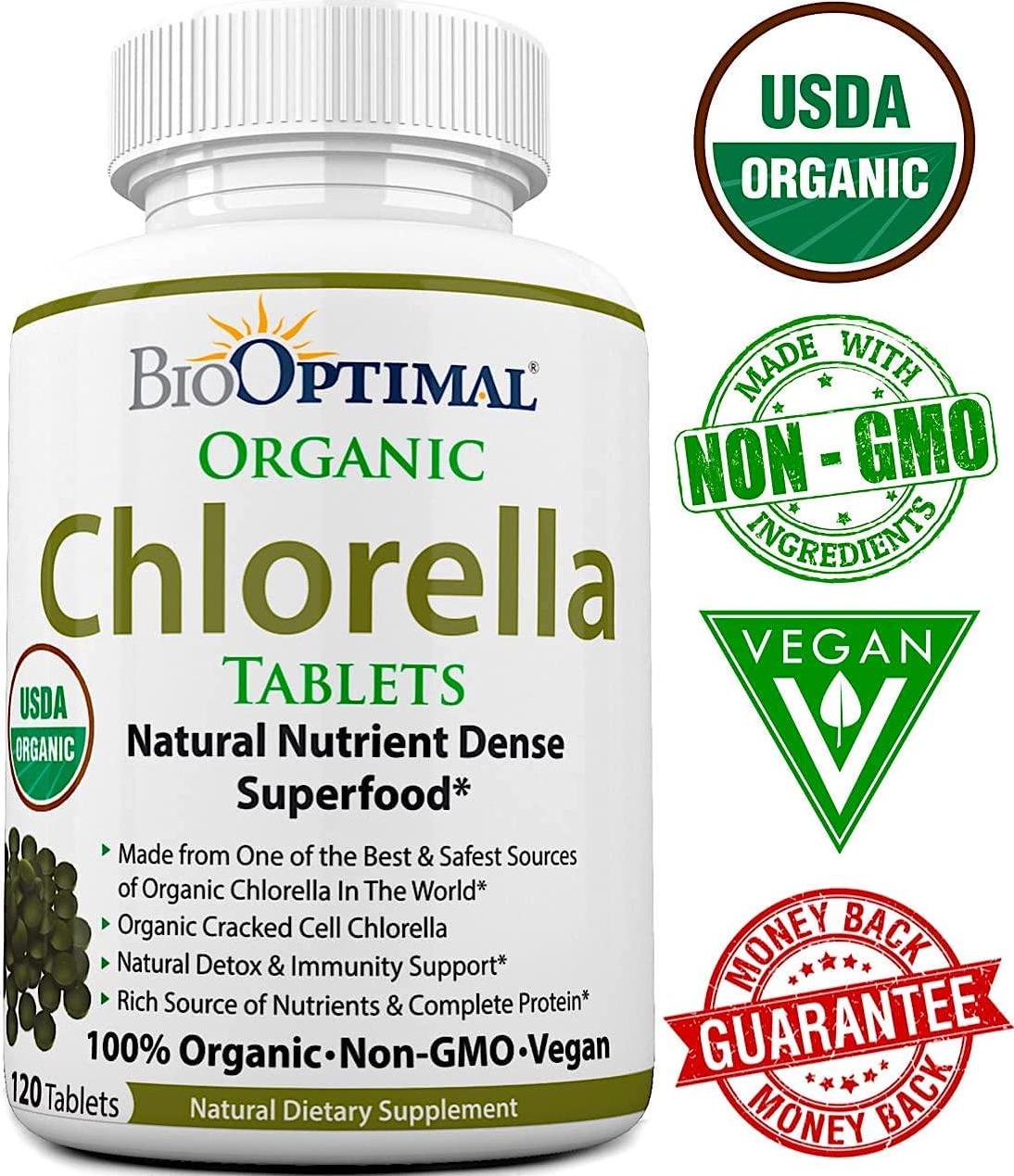 BioOptimal Chlorella, Organic Chlorella Tablets, 100% USDA Organic, Premium Quality 4 Organic Certifications, Non-GMO, No Additives Capsules Or Fillers,120 Count