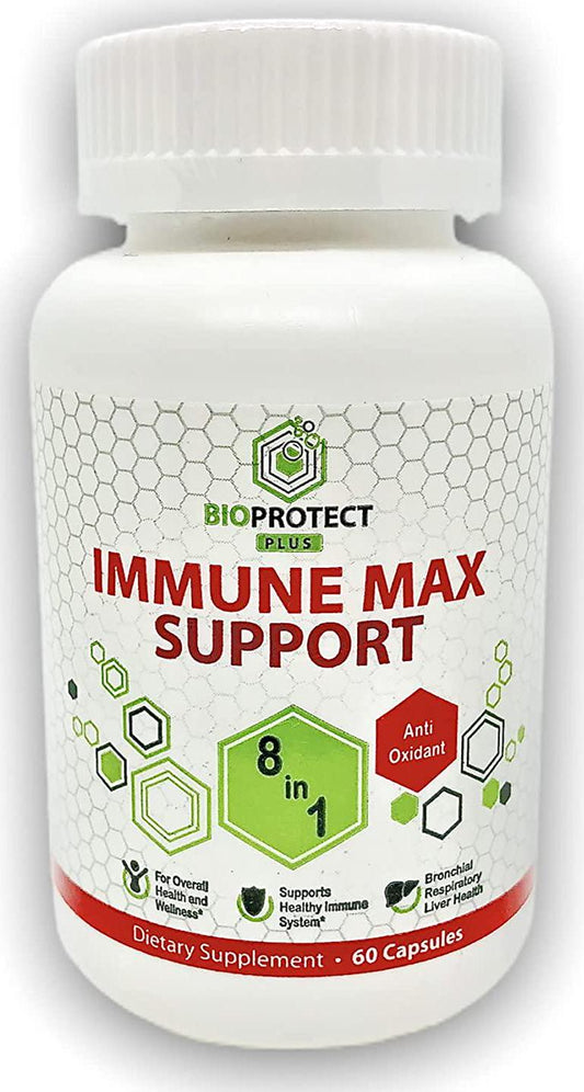 BioProtect Immune Max Support - 8 in 1 Special Blend That Includes Vitamin C, D, Zinc, Quercetin, Elderberry, Turmeric and More! - 60 Immune Support Capsules - Vegan - Organic and Ethically Sourced