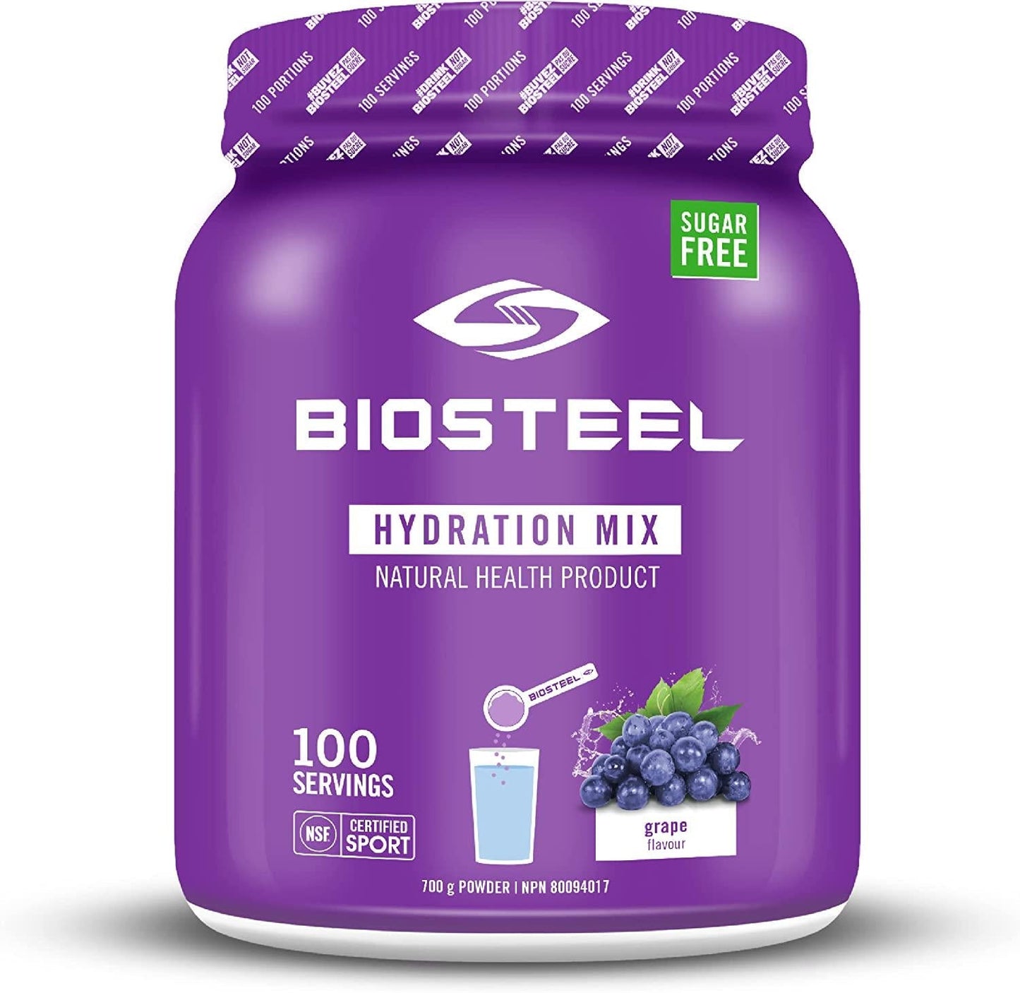 BioSteel Hydration Mix, Sugar-Free with Essential Electrolytes, Grape, 100 Servings