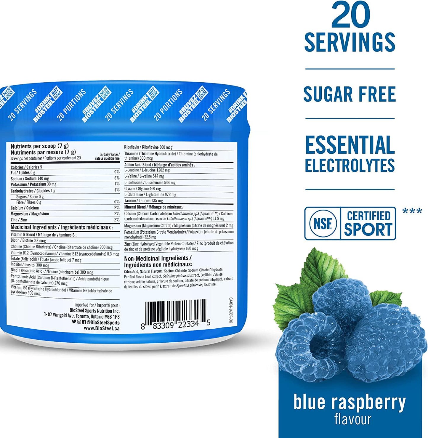 BioSteel Hydration Mix, Sugar-Free with Essential Electrolytes, Blue Raspberry, 20 Servings