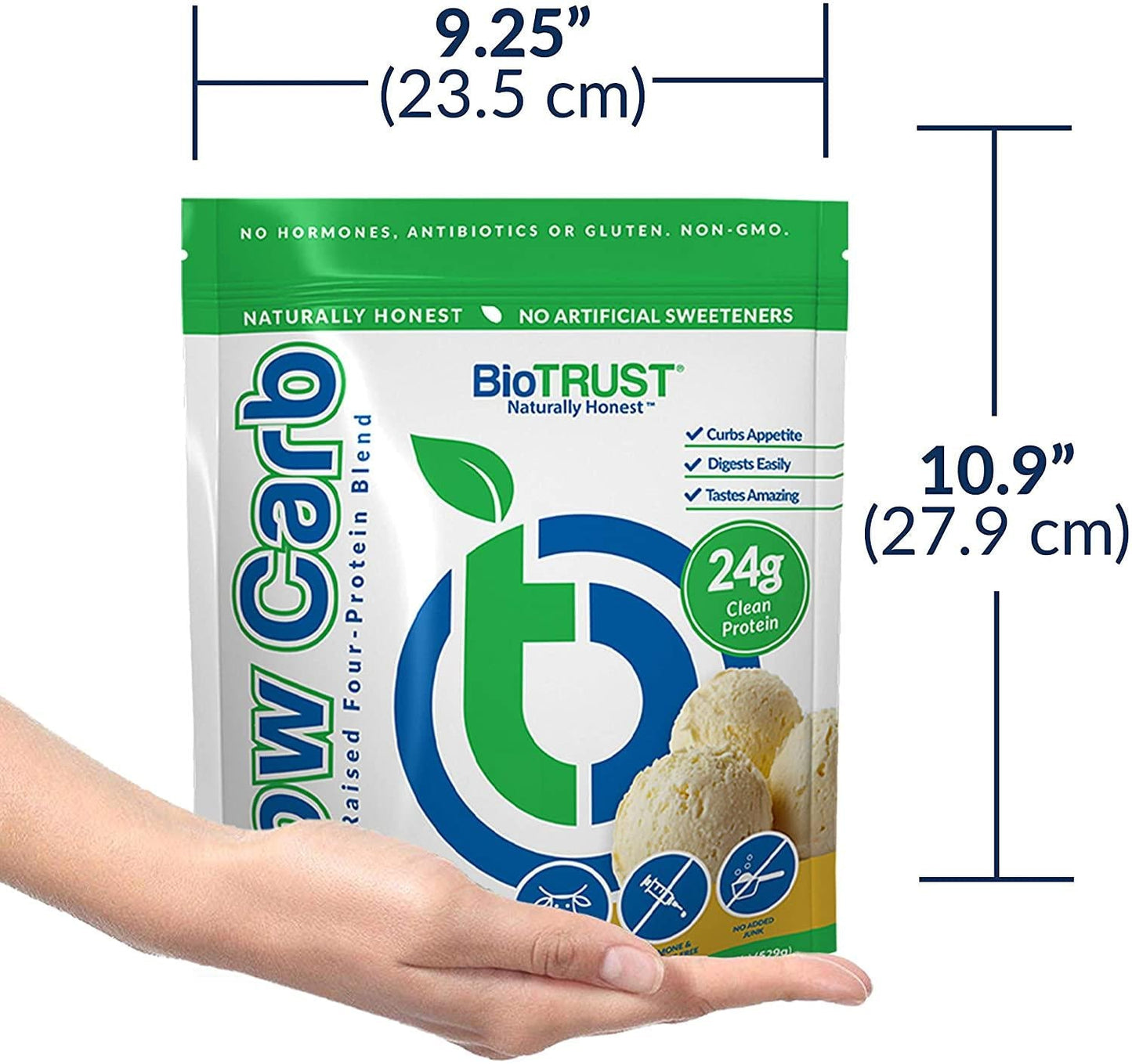 BioTrust Low Carb Natural and Delicious Protein Powder Whey and Casein Blend from Grass-Fed Hormone Free Cows, Non GMO, Soy Free, Gluten Free, Hormone and Antibiotic Free (6 Flavors) (Vanilla)