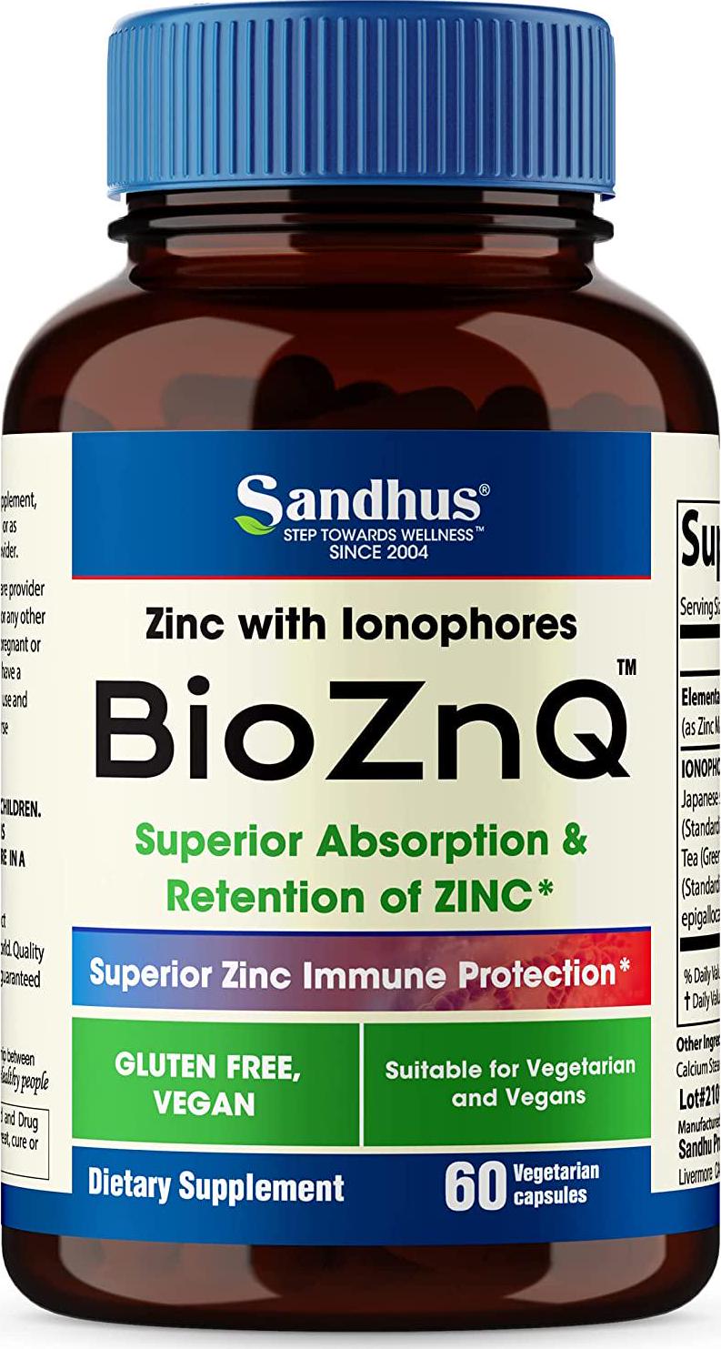BioZnQ Zinc + Quercetin with Ionophores for Immune Protection Highly Absorbable Bioavailable Zinc Supplements,Gluten Free Zinc Supplement for Healthy Aging 60 Vegetarian Capsules