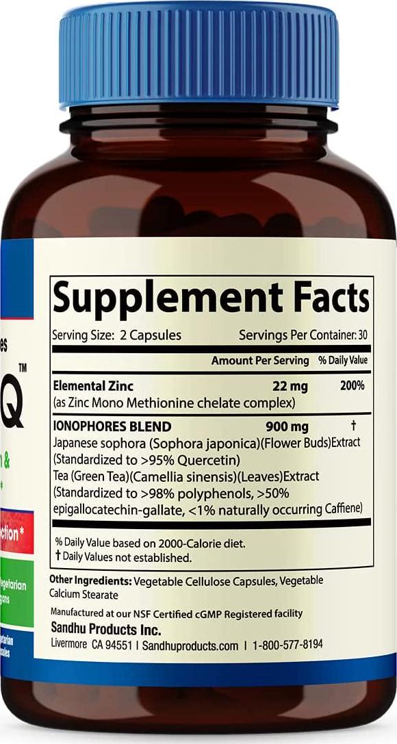BioZnQ Zinc + Quercetin with Ionophores for Immune Protection Highly Absorbable Bioavailable Zinc Supplements,Gluten Free Zinc Supplement for Healthy Aging 60 Vegetarian Capsules