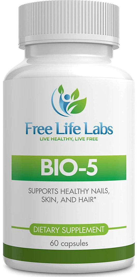 Bio-5 Nail, Skin, and Hair Supplement - 5000mcg Biotin, Zinc, Iron, Vitamin C, Vitamin A - 60 Day Supply