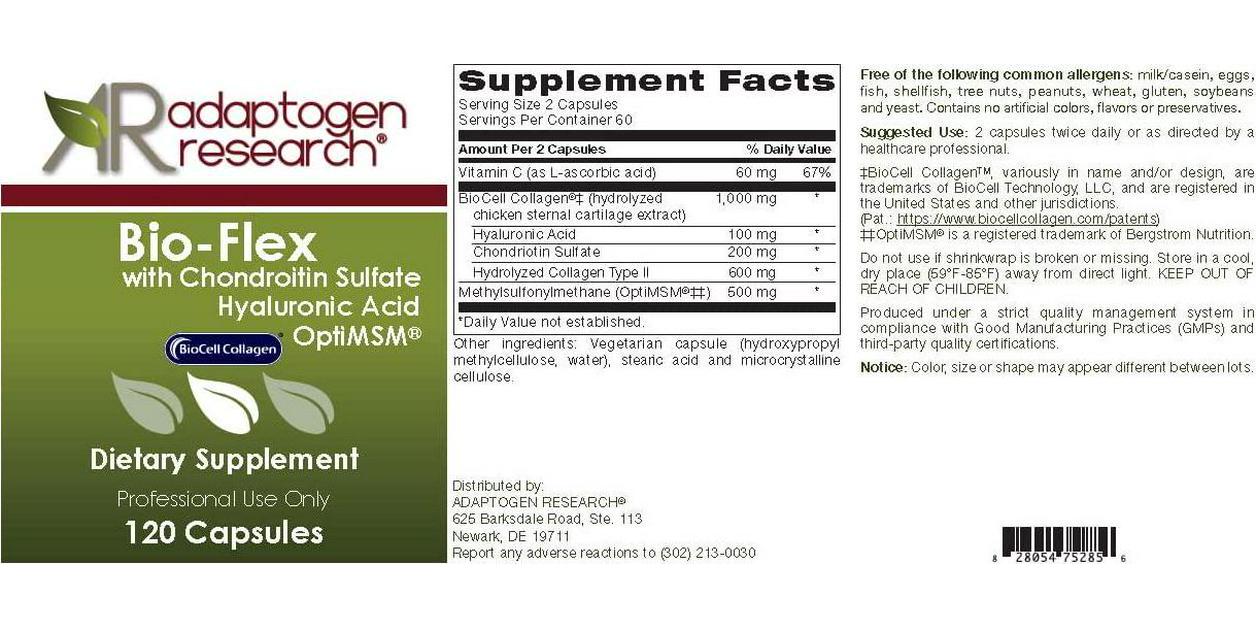 Bio-Flex with Chondroitin Sulfate, Hyaluronic Acid, MSM as OptiMSM, BioCell Collagen, Collagen Type II | Joint Health Bioavailable Complex | 120 Vegetarian Capsules |Adaptogen Research