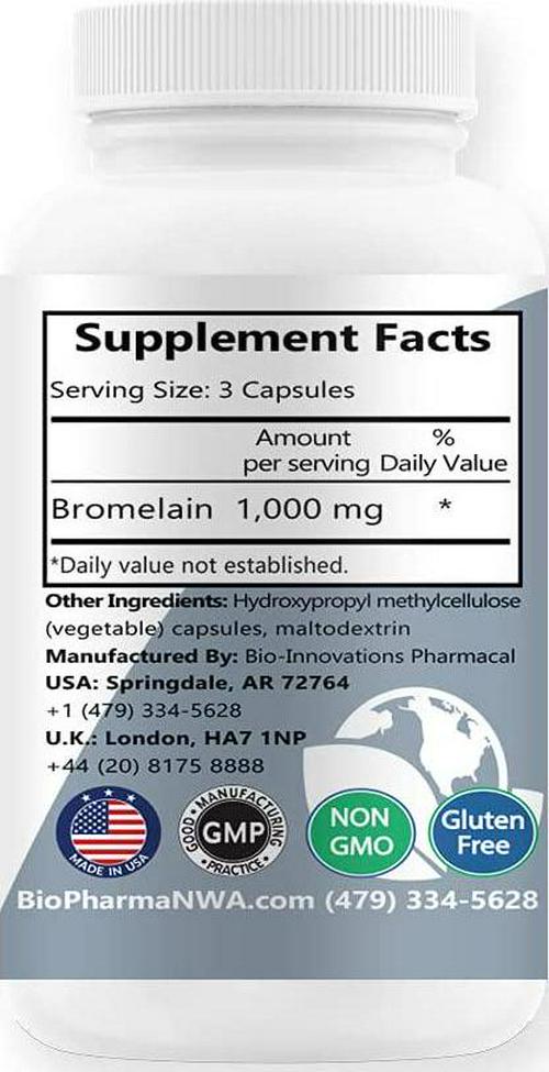 Bio-Innovations Pharmacal Bromelain Proteolytic Protein Digesting Pineapple Enzyme 2400 GDU 1000mg, GI Tract, Immune Support, Nutrient Absorption, Reduce Inflammation, Joint Muscle Bone 180 Veg Caps