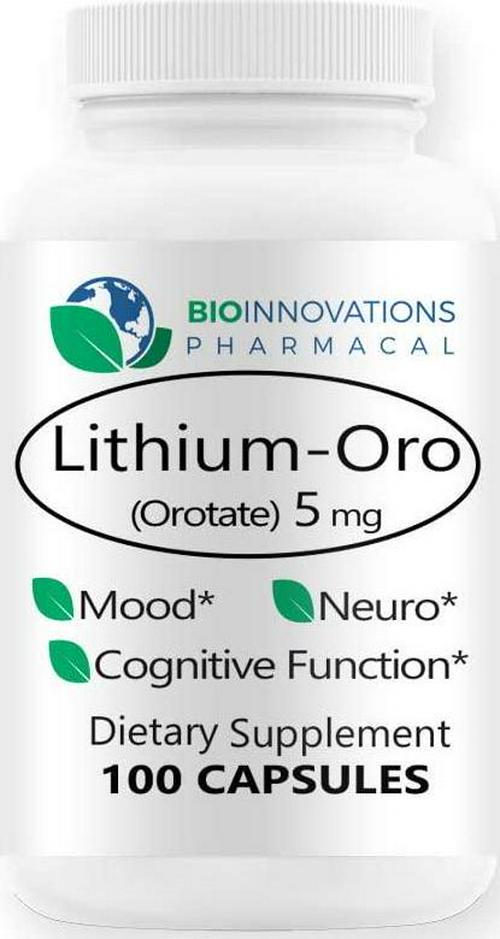 Bio-Innovations Pharmacal - Lithium Oro 5 mg, Supports Healthy Mood Emotional Wellness, Behavior, and Memory. Bioavailable, 100 Caps (Elemental Lithium Orotate)
