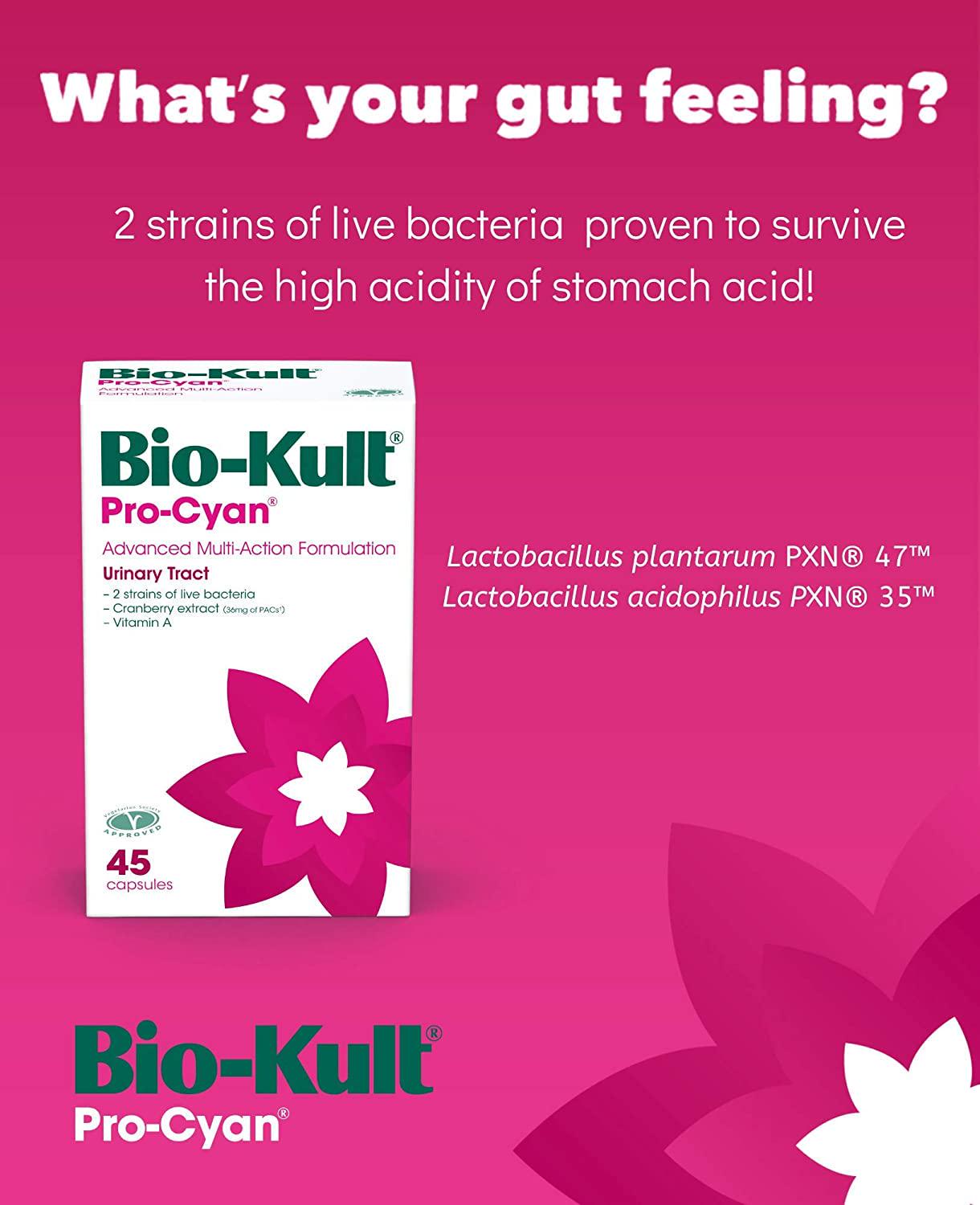 Bio-Kult Pro Cyan - 45 Caps, Probiotics for Women, Targets Urinary Tract, With Cranberry Extract and Vitamin A, 45 count