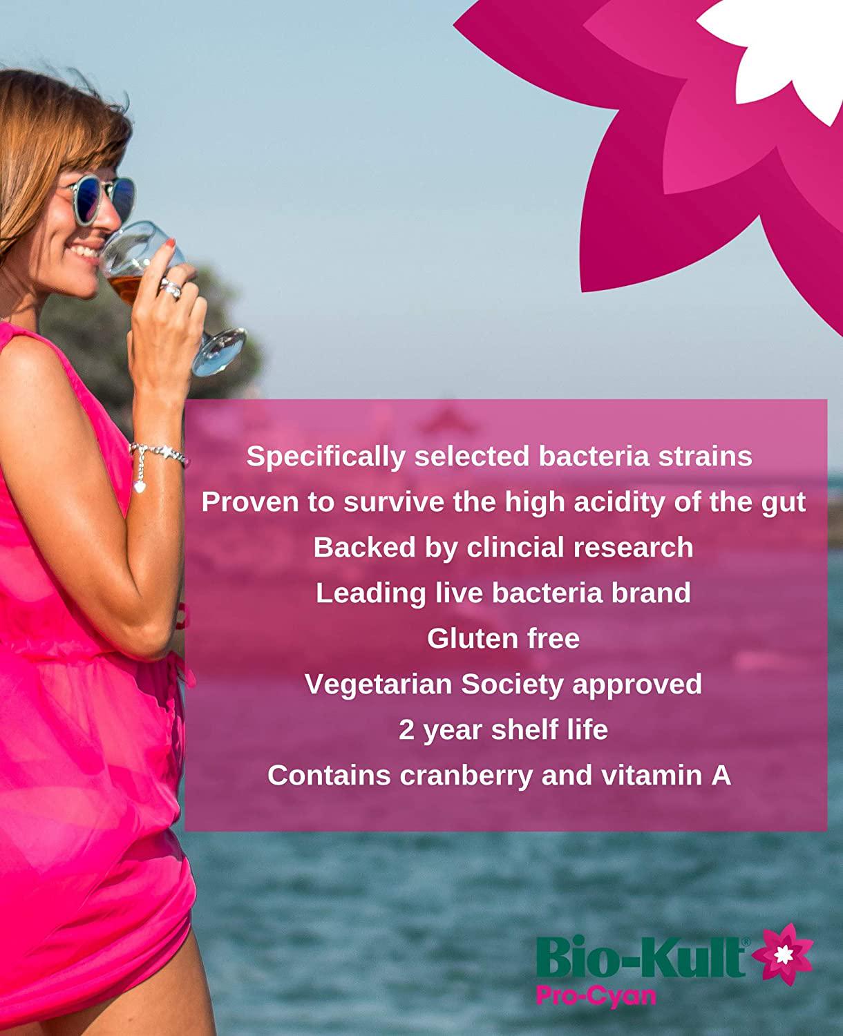 Bio-Kult Pro Cyan - 45 Caps, Probiotics for Women, Targets Urinary Tract, With Cranberry Extract and Vitamin A, 45 count