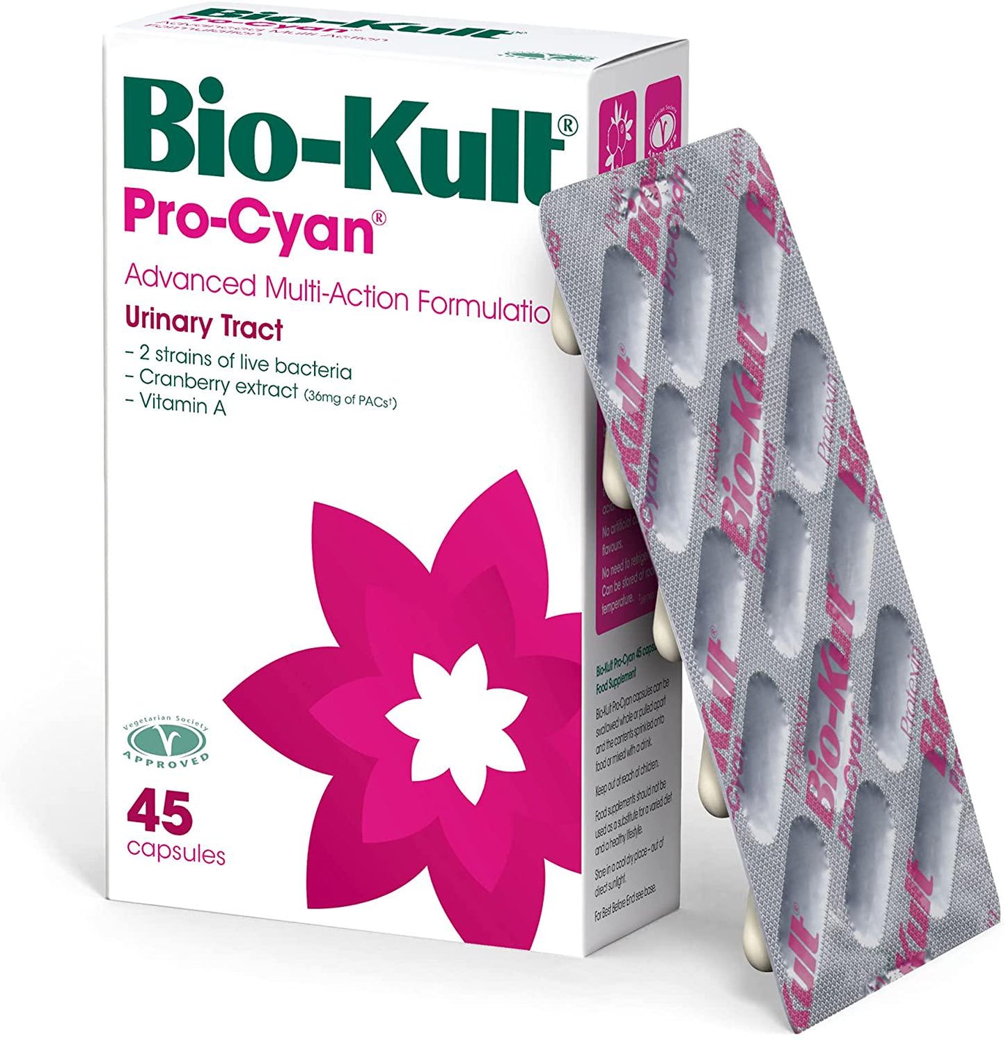 Bio-Kult Pro Cyan - 45 Caps, Probiotics for Women, Targets Urinary Tract, With Cranberry Extract and Vitamin A, 45 count