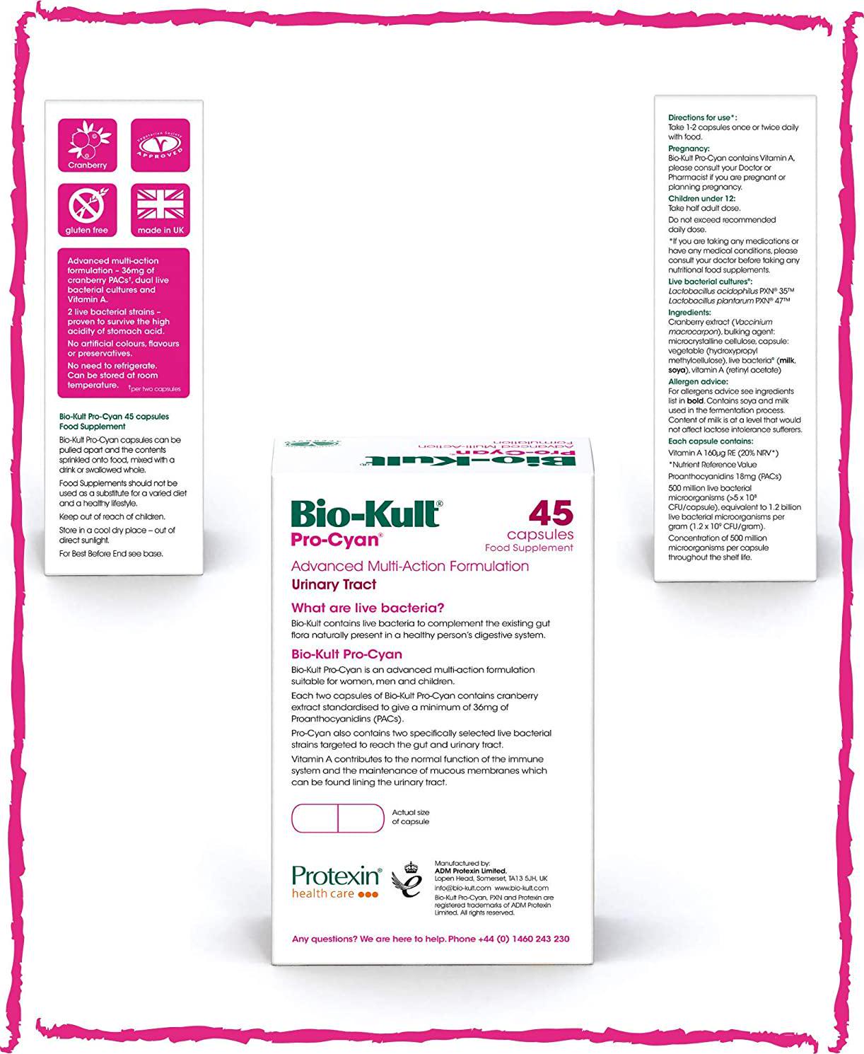 Bio-Kult Pro Cyan - 45 Caps, Probiotics for Women, Targets Urinary Tract, With Cranberry Extract and Vitamin A, 45 count