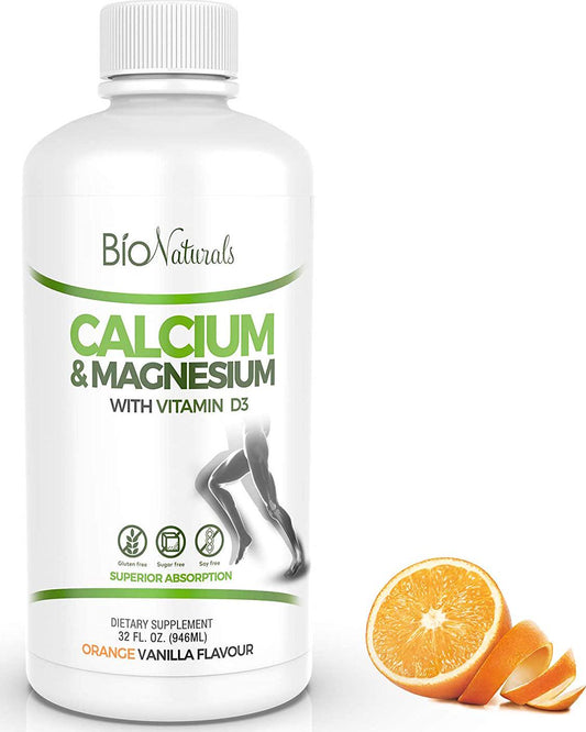 Bio Naturals Calcium and Magnesium Liquid Supplement with Vitamin D3 - Natural Formula, FOUR Types of Calcium Supports Strong Bones with Superior Absorption to Pills - 100% Vegetarian - 32 fl oz
