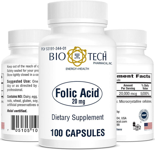 Bio-Tech Pharmacal Folic Acid (20mg, 100 Count)