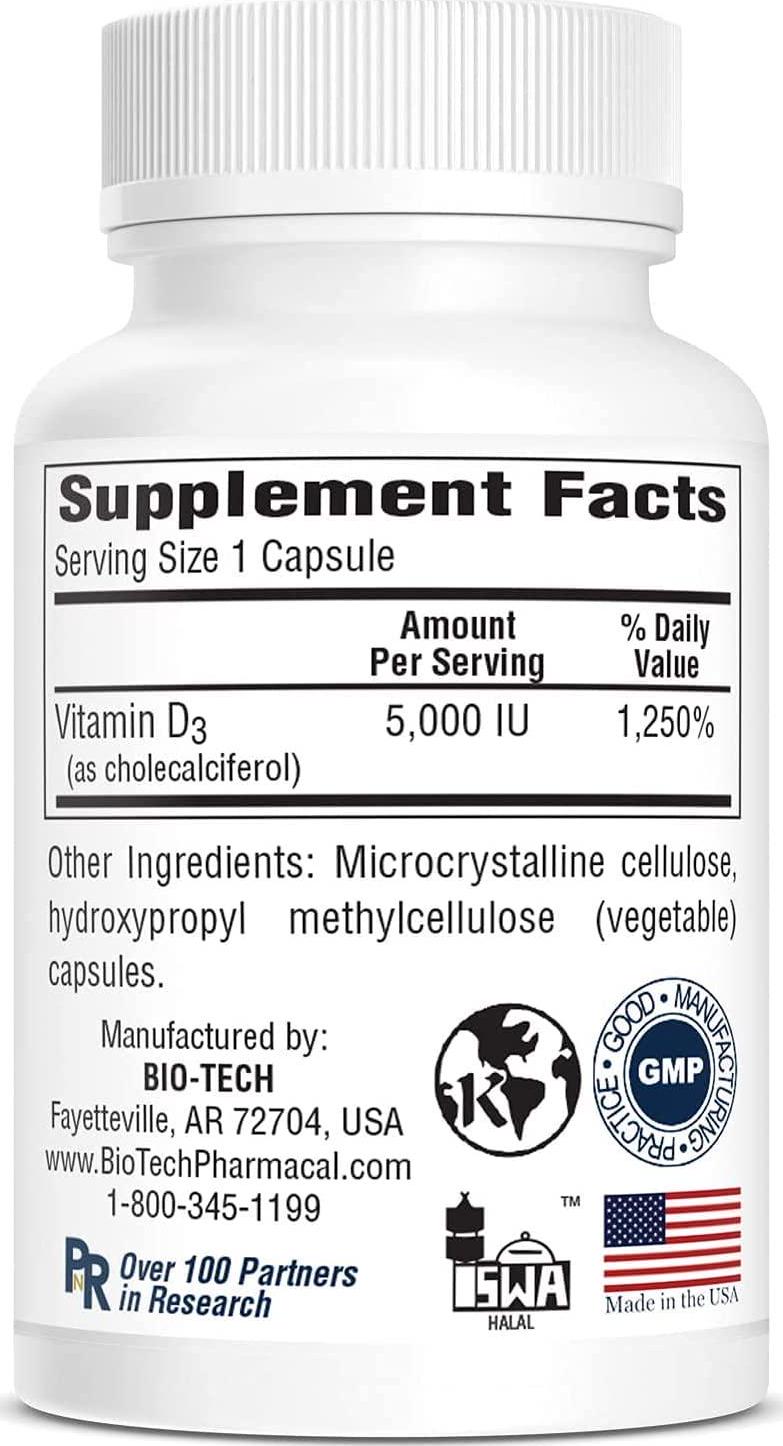 Bio-Tech Pharmacal Vitamin D3 (D3-5 5k IU, 250 Veg Count)