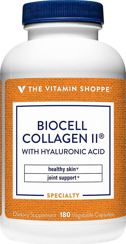 Biocell Collagen II with Hyaluronic Acid 1000mg, Supports Skin and Joint Health, Promotes Joint Comfort and Stimulates Cartilage Producing Cells (180 Vegetable Capsules) by The Vitamin Shoppe