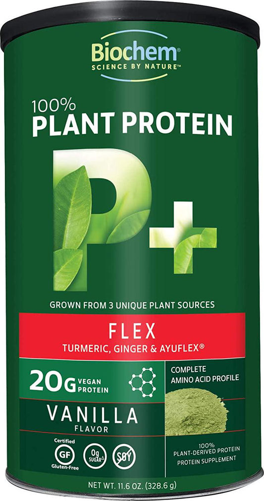 Biochem 100% Plant Protein - Flex - Vanilla - 11.6 oz - 20g Vegan Protein - Keto-Friendly - Amino Acid - Turmeric, Ginger and Ayuflex - Joint and Bone Health - Soft Tissue Support