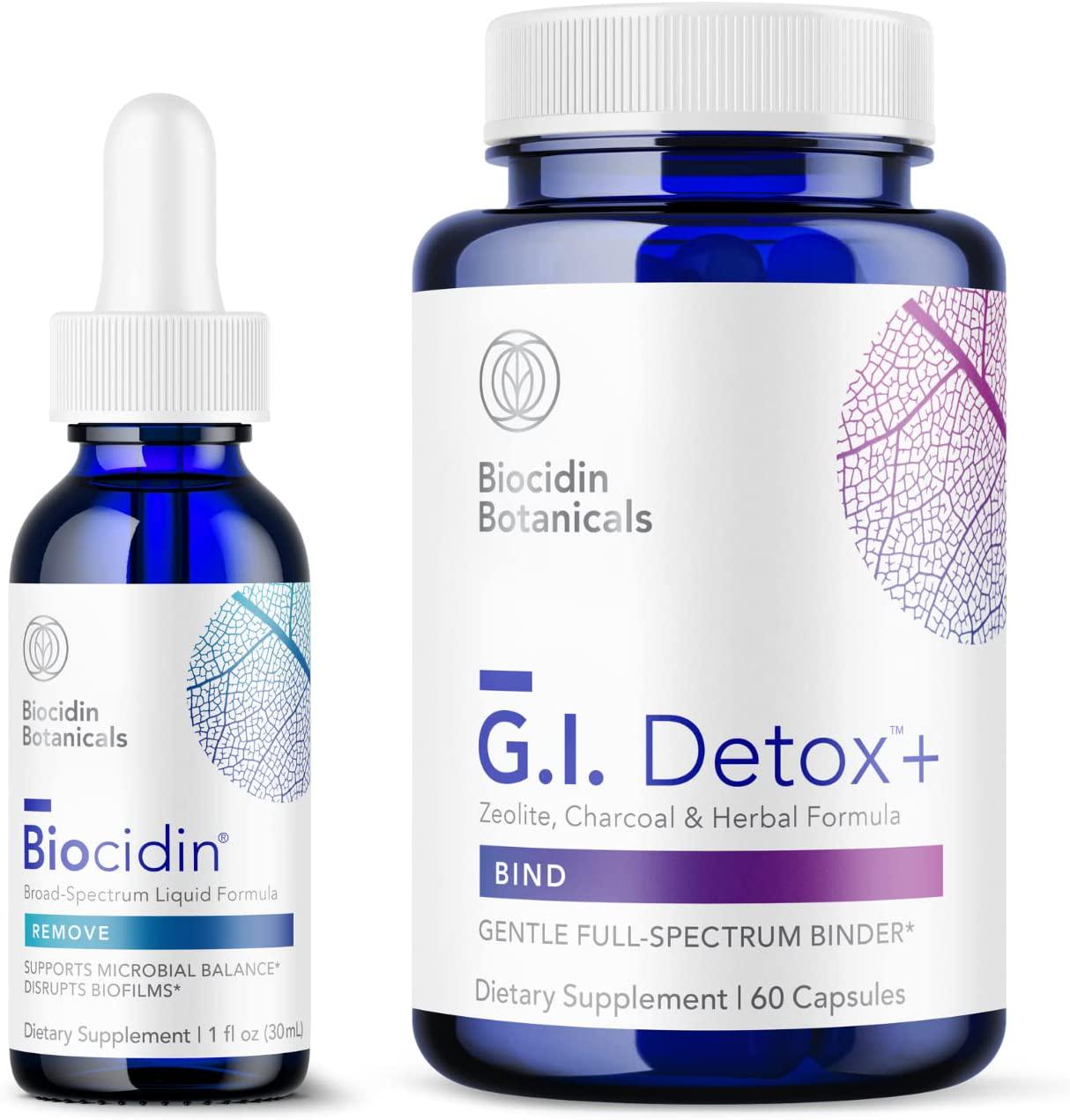 Biocidin Liquid Formula (1 oz) with GI Detox+ Gentle Binder (60 Capsules) - Two-Product Detox Bundle to Support GI Detox, Cleansing and Healthy Digestion - Assists in Toxin and Biofilm Removal