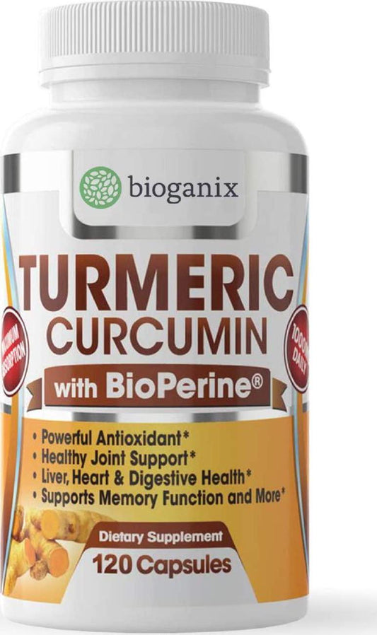 Bioganix Turmeric Curcumin Supplement with BioPerine 1000 mg (120 Capsules) | Vegan Pills for Joint Pain Relief, Anti-Inflammatory, Support Brain and Heart Health, 2 Month Supply