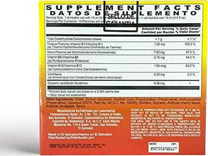 Biokemical Ultraestres Vitaminado Anti-Stress Dietary Supplement Vials with Vitamins B6, B1 and B12 Iron and Glutamic Acid Supplements Premium Cognitive Support 10 Vials Pack