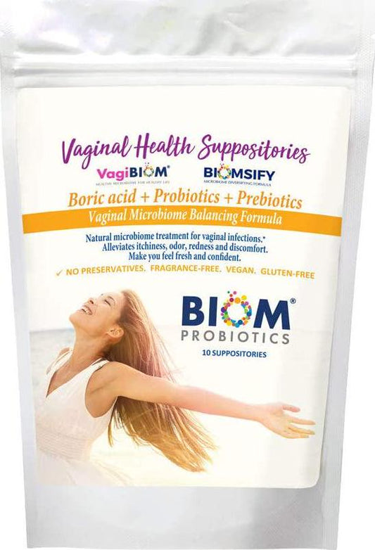 Biom Probiotics Prebiotics Boric Acid Suppositories Bacterial Vaginosis Treatment and Yeast Infection Treatment Feminine Health Probiotic For Vaginal Infections, Ph Essentials.Vegan,Paraben-Free (10)