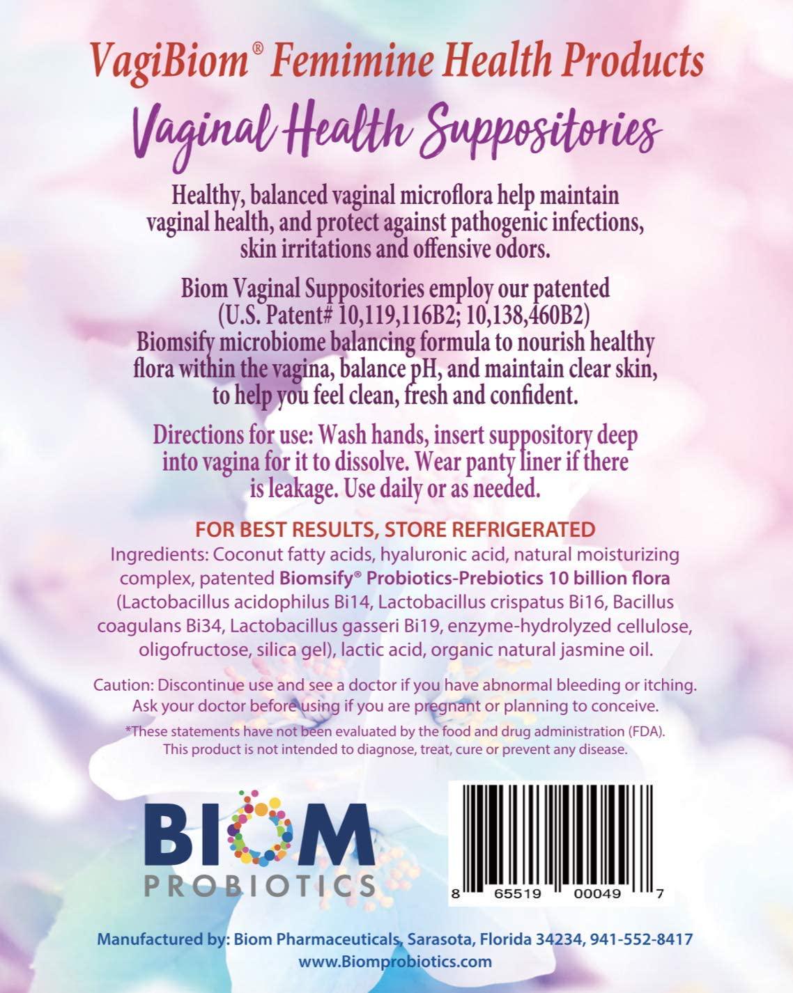 Biom Probiotics Probiotic Suppositories For Women Vegan Vaginal Moisturizer For Bacterial And Yeast Infection Feminine Vaginal Dryness, Lubrication and Vaginal Health - Paraben-Free (5 Count)