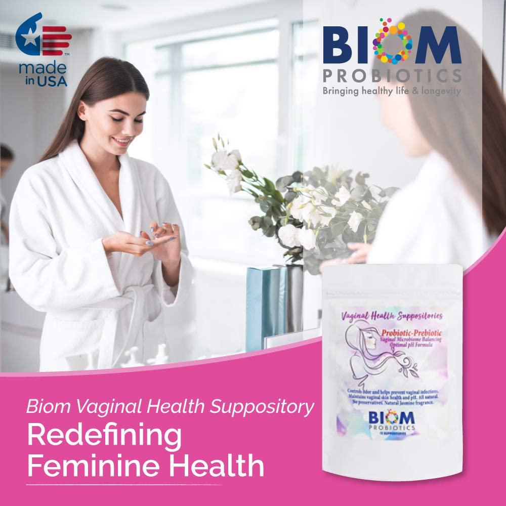 Biom Probiotics Probiotic Suppositories For Women Vegan Vaginal Moisturizer For Bacterial And Yeast Infection Feminine Vaginal Dryness, Lubrication and Vaginal Health - Paraben-Free (5 Count)