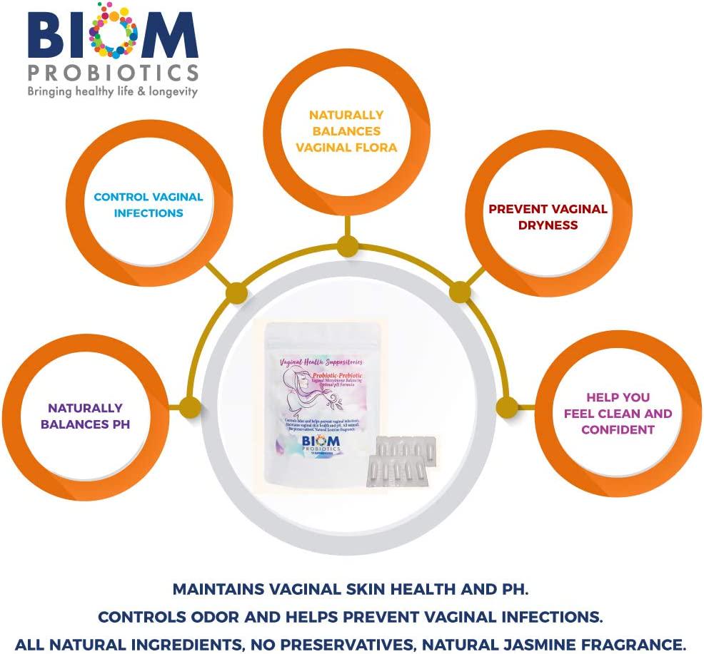 Biom Probiotics Probiotic Suppositories For Women Vegan Vaginal Moisturizer For Bacterial And Yeast Infection Feminine Vaginal Dryness, Lubrication and Vaginal Health - Paraben-Free (5 Count)