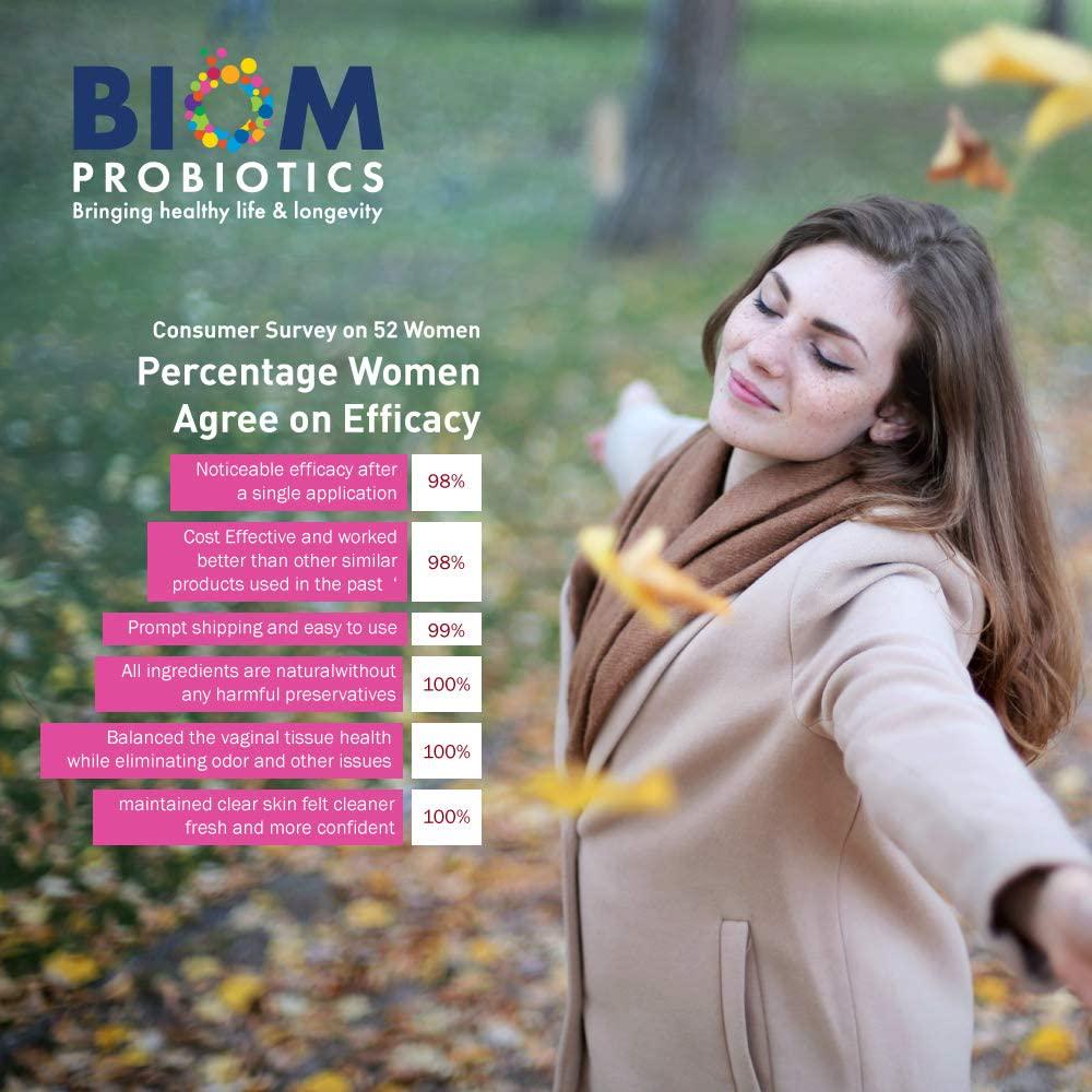 Biom Probiotics Probiotic Suppositories For Women Vegan Vaginal Moisturizer For Bacterial And Yeast Infection Feminine Vaginal Dryness, Lubrication and Vaginal Health - Paraben-Free (5 Count)