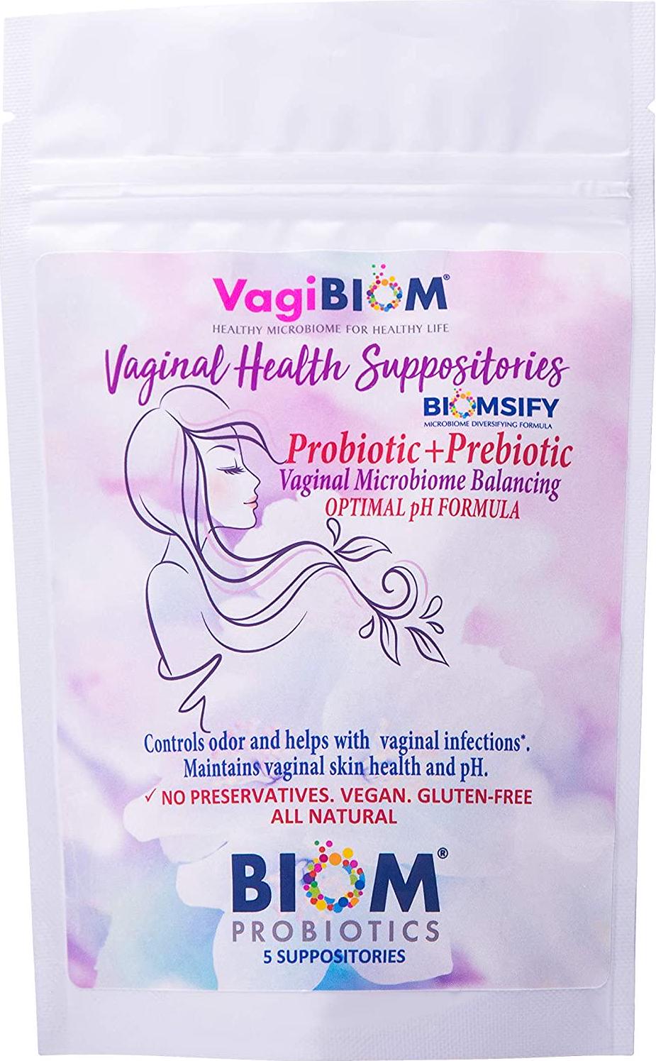 Biom Probiotics Probiotic Suppositories For Women Vegan Vaginal Moisturizer For Bacterial And Yeast Infection Feminine Vaginal Dryness, Lubrication and Vaginal Health - Paraben-Free (5 Count)
